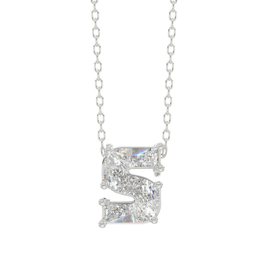 14K WHITE GOLD 1 3/4CT FANCY CUT ALPHABET DIAMOND LADIES PENDANT WITH CHAIN