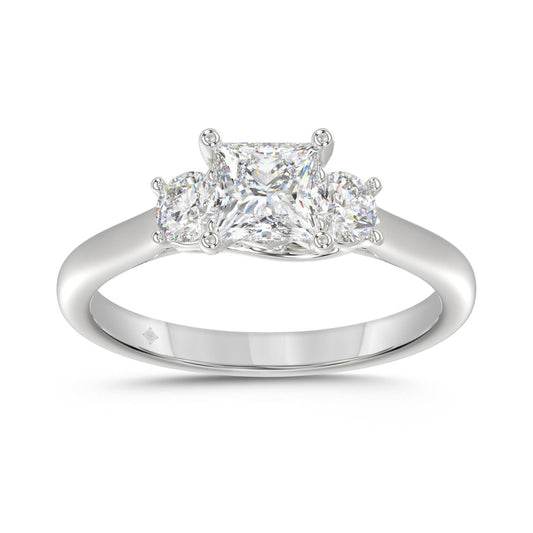14K WHITE GOLD 1.00CT PRINCESS/ROUND DIAMOND LADIES RING (CENTER STONE PRINCESS DIAMOND 3/4CT)