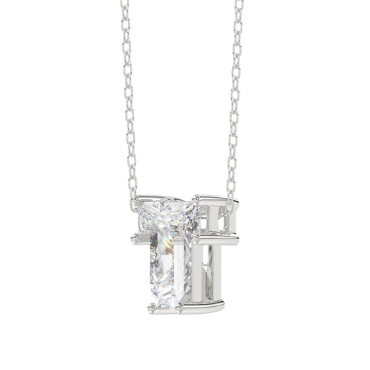 10K White Gold Diamond Initial “T” Pendant 1.00CT Fancy Cut Ladies Alphabet Charm with Chain