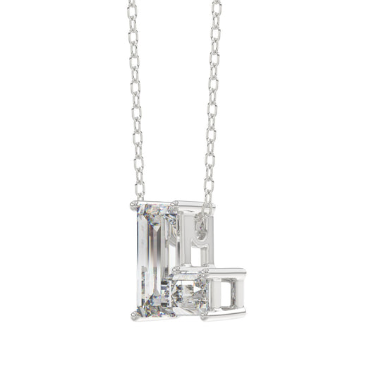 10K White Gold Diamond Initial “L” Pendant 1 1/3CT Fancy Cut Ladies Alphabet Charm with Chain
