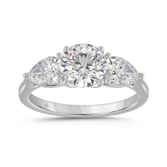 14K WHITE GOLD 2 1/3CT ROUND/PEAR DIAMOND LADIES RING (CENTER STONE ROUND DIAMOND 1 1/4CT)