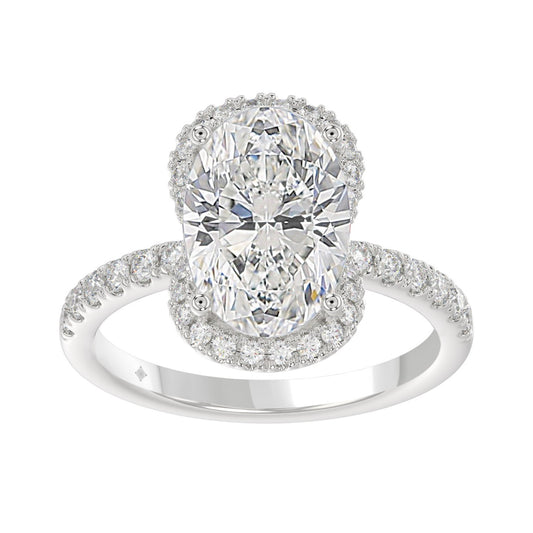 14K WHITE GOLD 4 1/2CT ROUND/OVAL DIAMOND LADIES RING (CENTER STONE OVAL DIAMOND 4.00CT & Color F-G Clarity VS1/VS2)