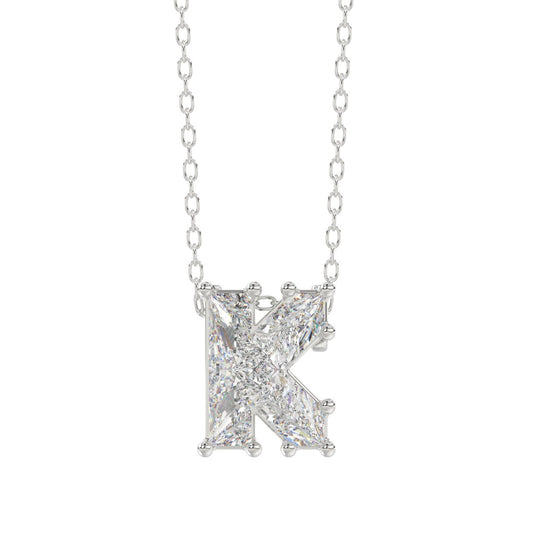 14K WHITE GOLD 1 1/2CT FANCY CUT ALPHABET DIAMOND LADIES PENDANT WITH CHAIN