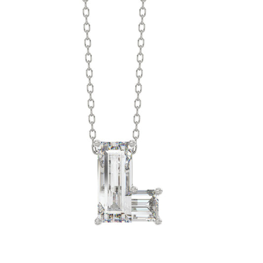 14K WHITE GOLD 1 1/3CT FANCY CUT ALPHABET DIAMOND LADIES PENDANT WITH CHAIN