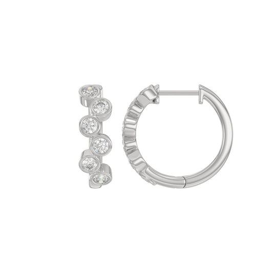 Elegant Ladies 10K White Gold 3/4Ct Round Lab Grown Diamond Fancy Hoop Earrings (Color F-G -Clarity Vs1/Vs2)
