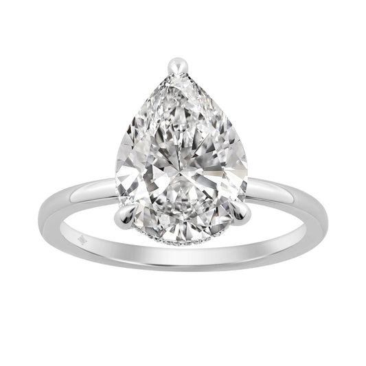 14K WHITE GOLD 3.00CT ROUND/PEAR DIAMOND LADIES RING (CENTER STONE PEAR DIAMOND 3CT)