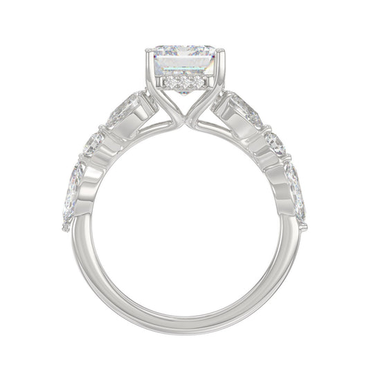 14K White Gold Emerald Cut Diamond Classic Bridal Ring for Ladies 4.00CT with Pear Round & Marquise Diamond 3.00CT Emerald Center stone (Color F-G -Clarity VS1/VS2)