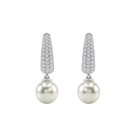 10K White Gold 1/2 Ct Round Diamond & Pearl Hoop Earrings For Women Classic Pear Shape Drop Fine Jewelry (Color F-G Clarity Vs1/Vs2)