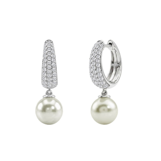 10K White Gold 1/2 Ct Round Diamond & Pearl Hoop Earrings For Women Classic Pear Shape Drop Fine Jewelry (Color F-G Clarity Vs1/Vs2)