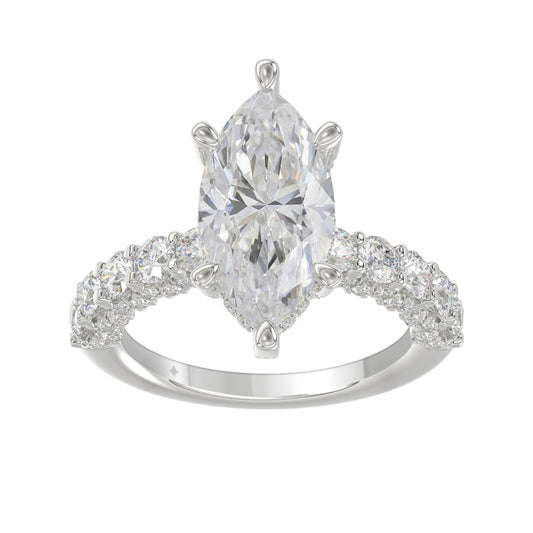 14K White Gold 5 1/2Ct Marquise Cut & Round Diamond Engagement Ring Women Bridal Wedding Ring 4Ct Marquise Center Stone (Color F-G -Clarity Vs1/Vs2)
