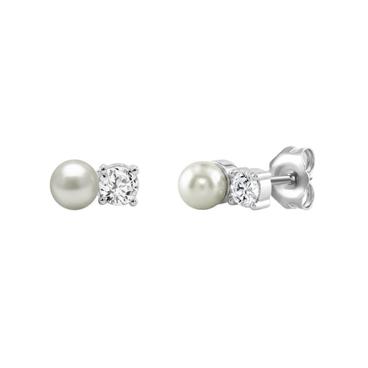 10K WHITE GOLD 1/4CT ROUND DIAMOND PEARL FASHION LADIES EARRINGS CLASSIC FINE JEWELRY FOR HER (COLOR F-G CLARITY VS1/VS2)