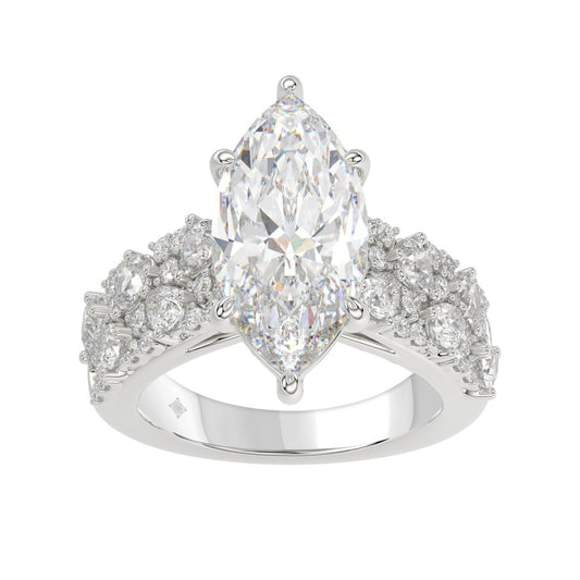 Luxury 14K White Gold Diamond Ring 6 1/4Ct Marquise Center Stone With Pear & Round Diamonds, Women Fashion Engagement Ring (Color F-G -Clarity Vs1/Vs2)