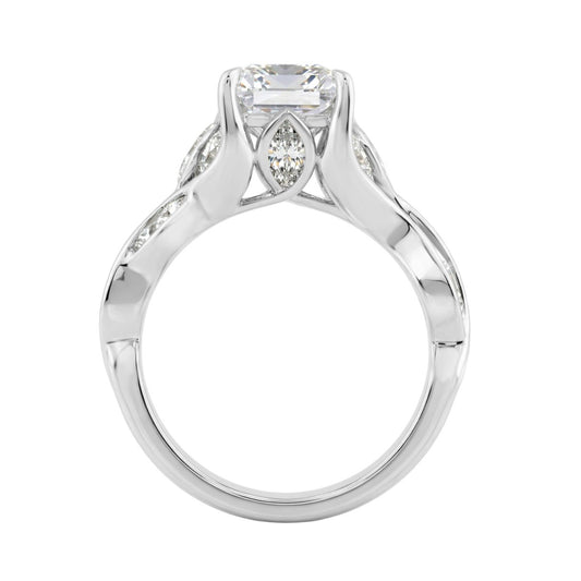 14K White Gold Radiant Cut Diamond Ring 4 1/5Ct With Marquise Side Stones Ladies Engagement Ring 3Ct Radiant Center Stone (Color F-G -Clarity Vs1/Vs2)