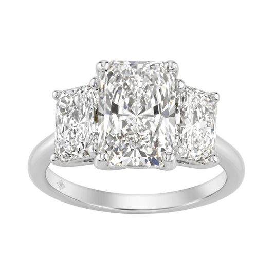 14K White Gold 5.00Ct Radiant Lab Grown Diamond Ring 3.00Ct Center Stone Radiant Diamond Three Stone Engagement Ring For Women (Color F-G Clarity Vs1/Vs2)