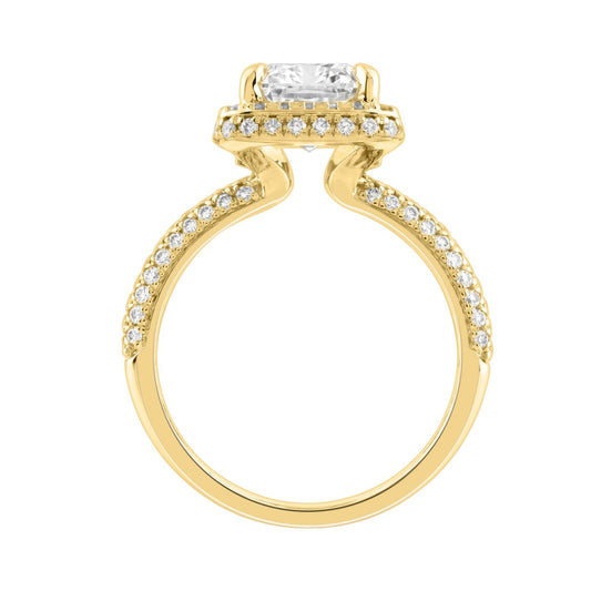 14K Yellow Gold 4 1/2Ct Ladies Emerald Cut Hidden Halo Engagement Ring 4Ct Emerald Center Stone & Round Diamond (Color F-G -Clarity Vs1/Vs2)