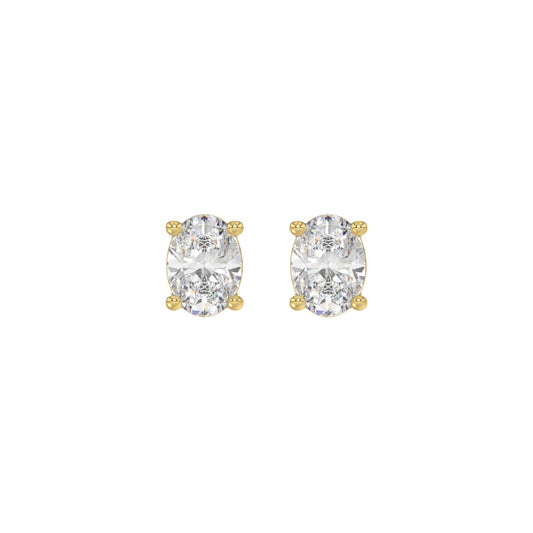 LADIES SOLITAIRE EARRINGS 1CT OVAL DIAMOND 14K YELLOW GOLD