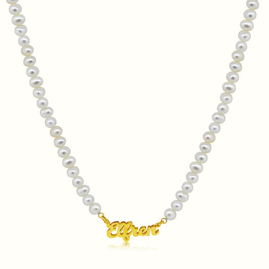 The Pearl Script Name Necklace