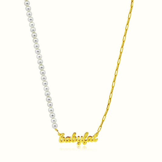 The Paperclip X Pearl Script Name Necklace