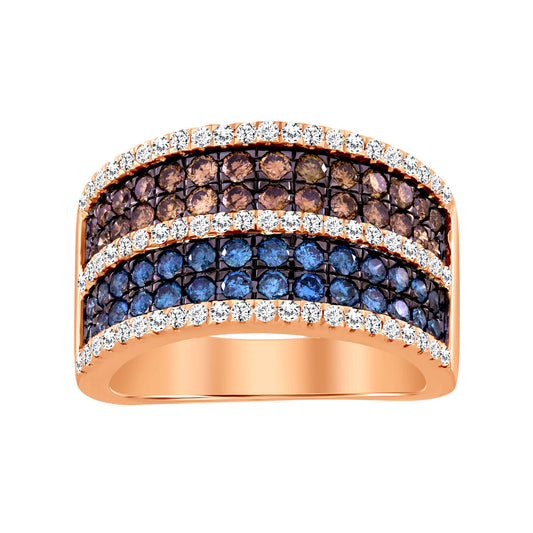 LADIES BAND 1.50CT ROUND/BLUE SAPPHIRE/DARK BROWN DIAMOND 14K ROSE GOLD