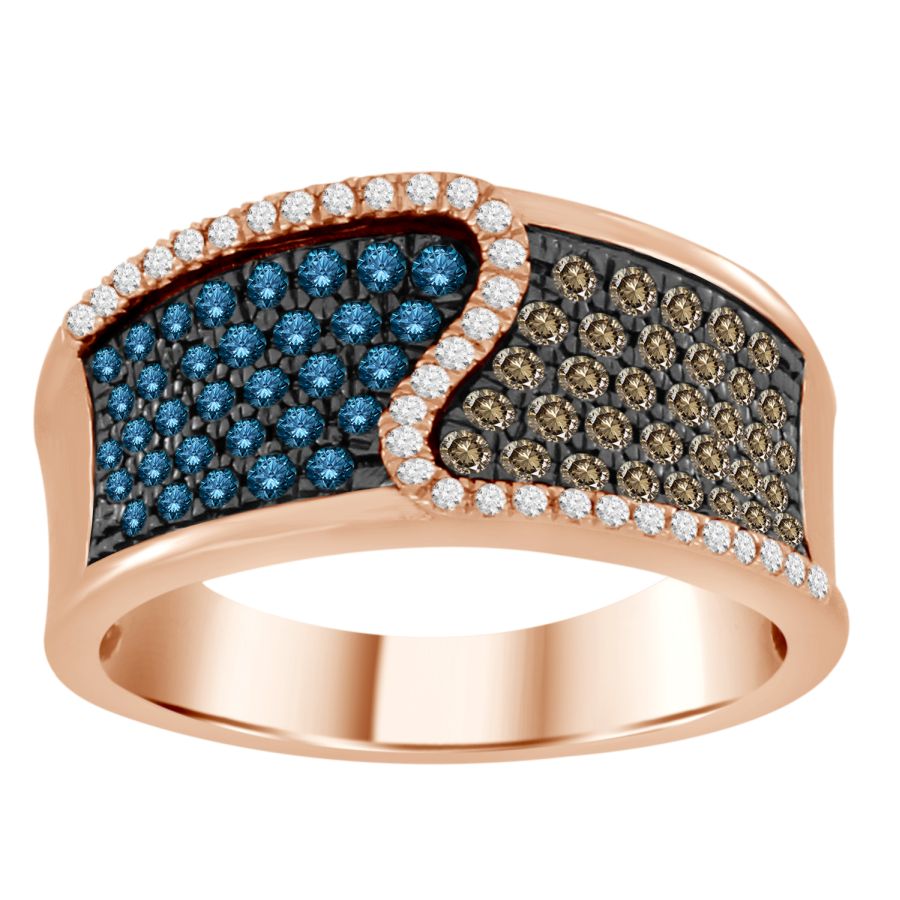 LADIES BAND 0.75CT ROUND/BLUE SAPPHIRE/DARK BROWN DIAMOND 14K ROSE GOLD