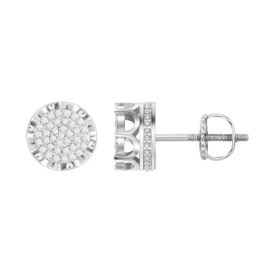 MEN'S STUD EARRINGS 0.15CT ROUND DIAMOND STERLING SILVER/WHITE GOLD