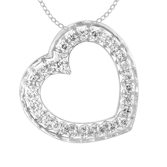 LADIES PENDANT WITH CHAIN 0.25CT ROUND DIAMOND 10K WHITE GOLD