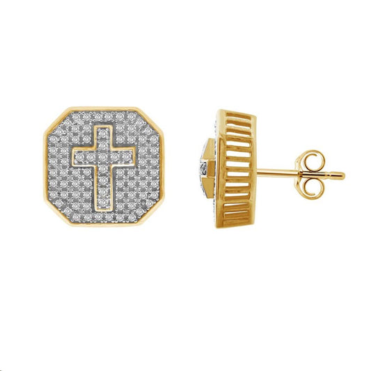 MEN'S EARRINGS 0.50CT ROUND DIAMOND 10K YELLOW GOLD