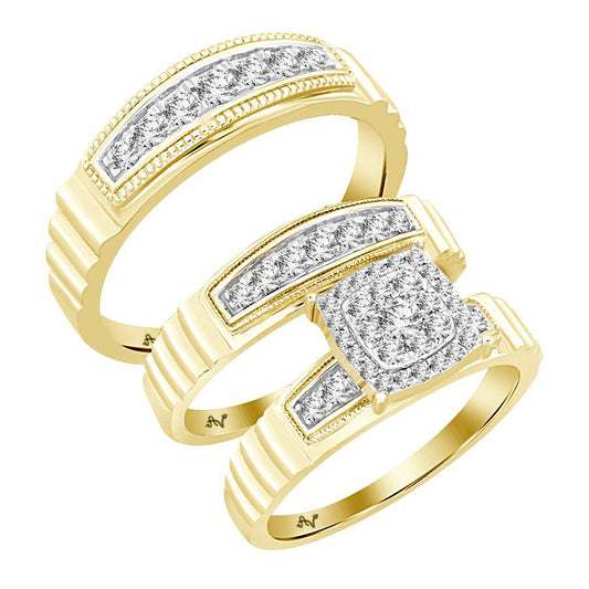 LADIES TRIO SET 0.75CT ROUND DIAMOND 10K YELLOW GOLD