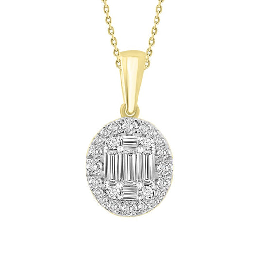 LADIES PENDANT 0.50CT ROUND/BAGUETTE DIAMOND 14K YELLOW GOLD