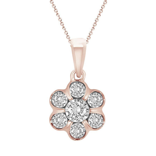 LADIES PENDANT 0.15CT ROUND DIAMOND 10K ROSE GOLD