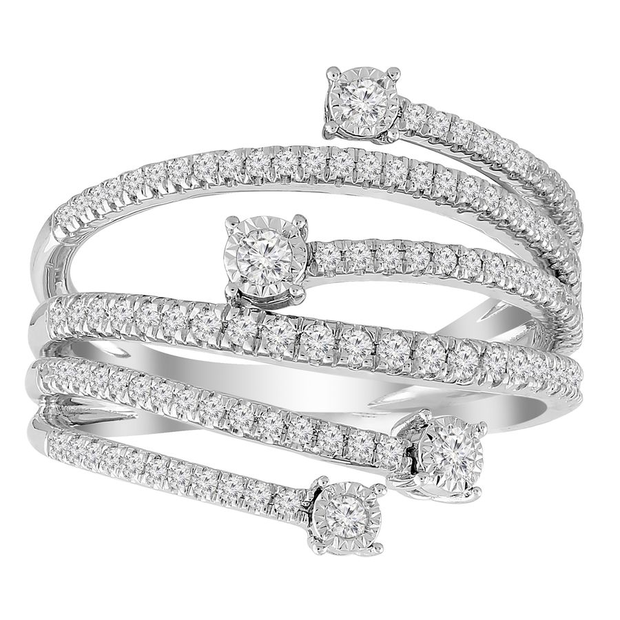 LADIES FASHION RING 0.50CT ROUND DIAMOND 10K WHITE GOLD