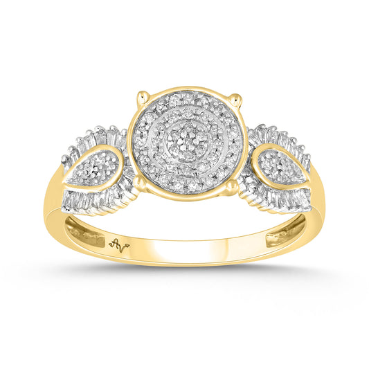 LADIES RING 0.35CT ROUND/BAGUETTE DIAMOND 10K YELLOW GOLD