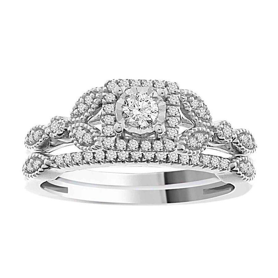 LADIES ENGAGEMENT RING 0.20CT ROUND DIAMOND 10K WHITE GOLD