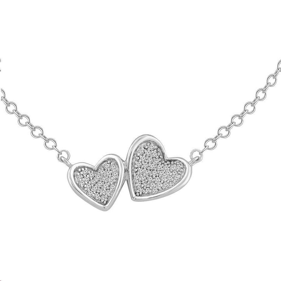 LADIES NECKLACE 0.10CT ROUND DIAMOND 10K STERLING SILVER WHITE