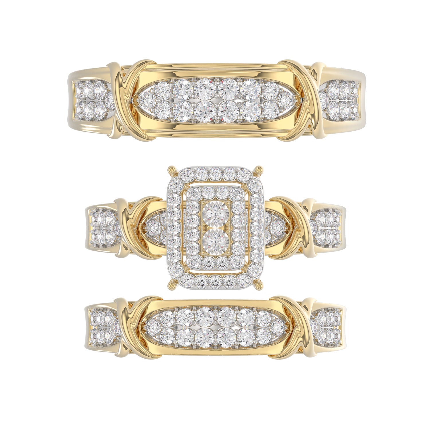 LADIES TRIOS 1.00CT ROUND DIAMOND 10K YELLOW GOLD