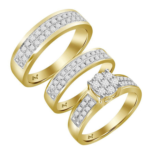 LADIES TRIO SET 3.00CT ROUND DIAMOND 10K YELLOW GOLD