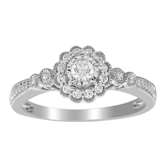 LADIES RING 0.33CT ROUND DIAMOND 10K WHITE GOLD