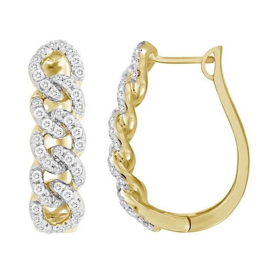 LADIES HOOP EARRINGS 1.00CT ROUND DIAMOND 10K YELLOW GOLD