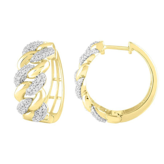 LADIES HOOPS EARRINGS 0.75CT ROUND DIAMOND 10K YELLOW GOLD