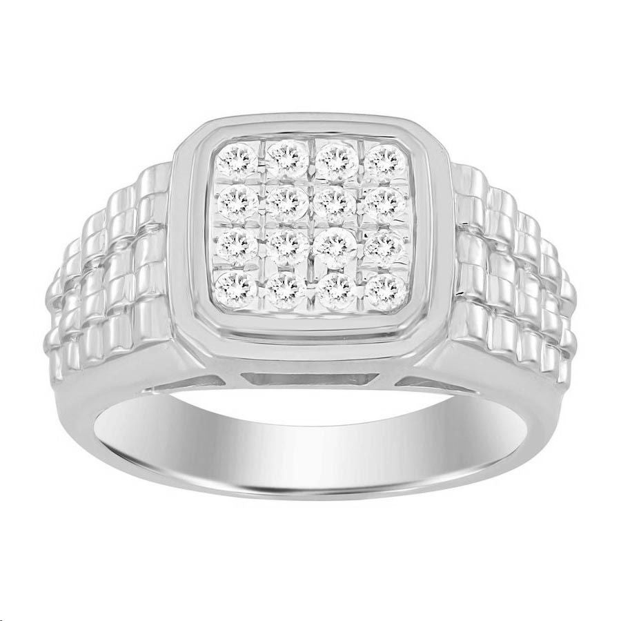 Sterling Silver Men’S Diamond Ring 0.50Ct Round Cut Square Cluster Brilliant Diamond Ring For Him