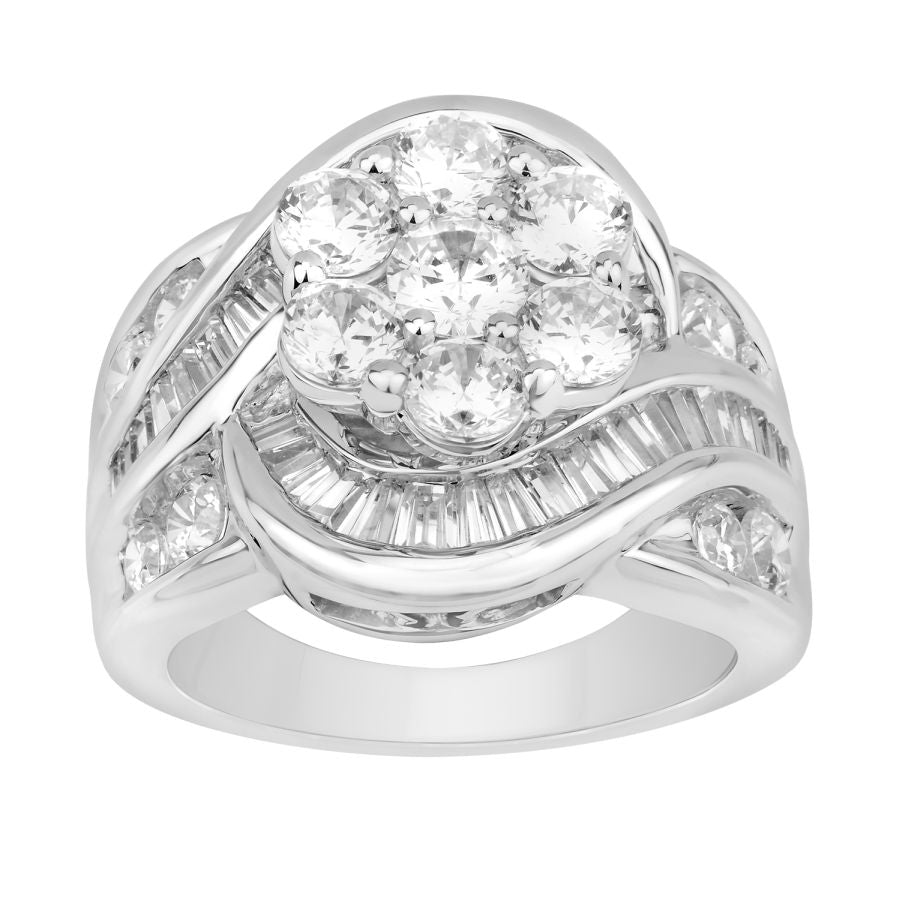 LADIES RING 3.00CT ROUND/BAGUETTE DIAMOND 14K WHITE GOLD (SI QUALITY)