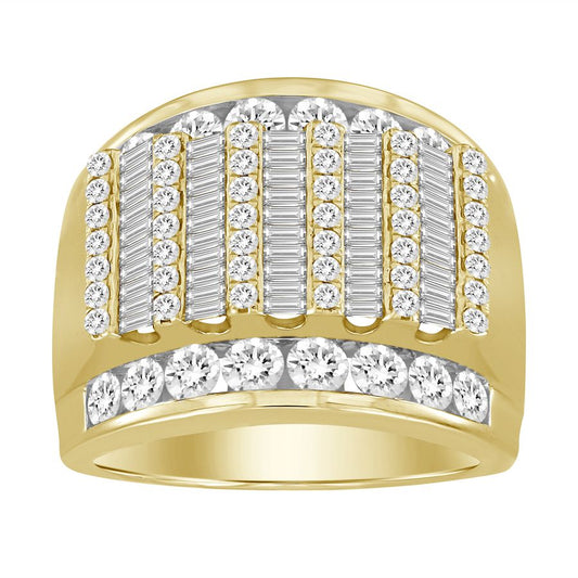 MEN'S RING 3.00CT ROUND/BAGUETTE DIAMOND 10K YELLOW GOLD