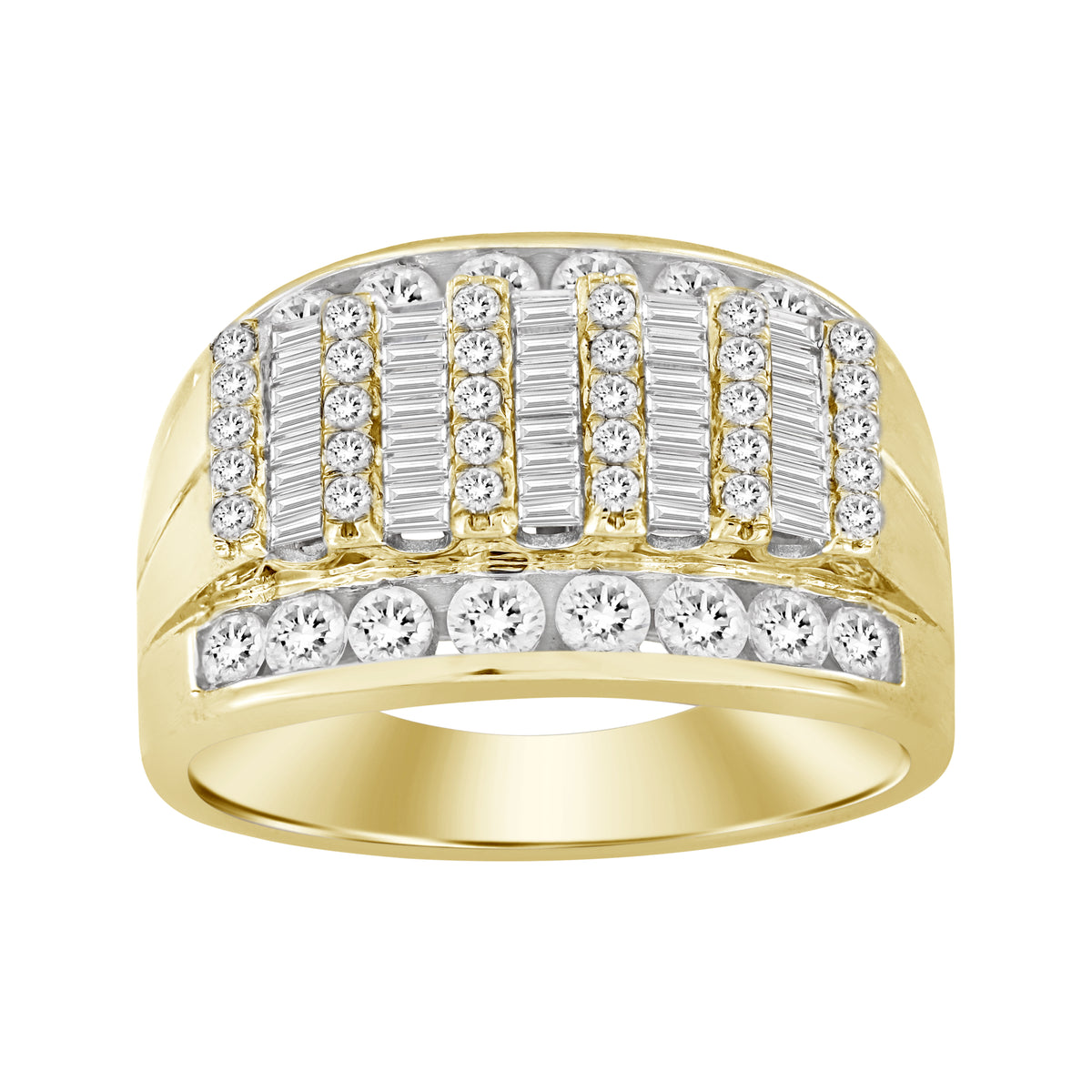 MEN'S RING 2.00CT BAGUETTE/ROUND DIAMOND 10K YELLOW GOLD