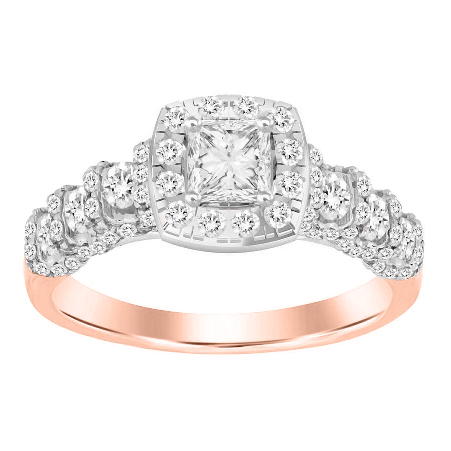 LADIES BRIDAL SET 1.00CT ROUND/PRINCESS DIAMOND 14K ROSE GOLD