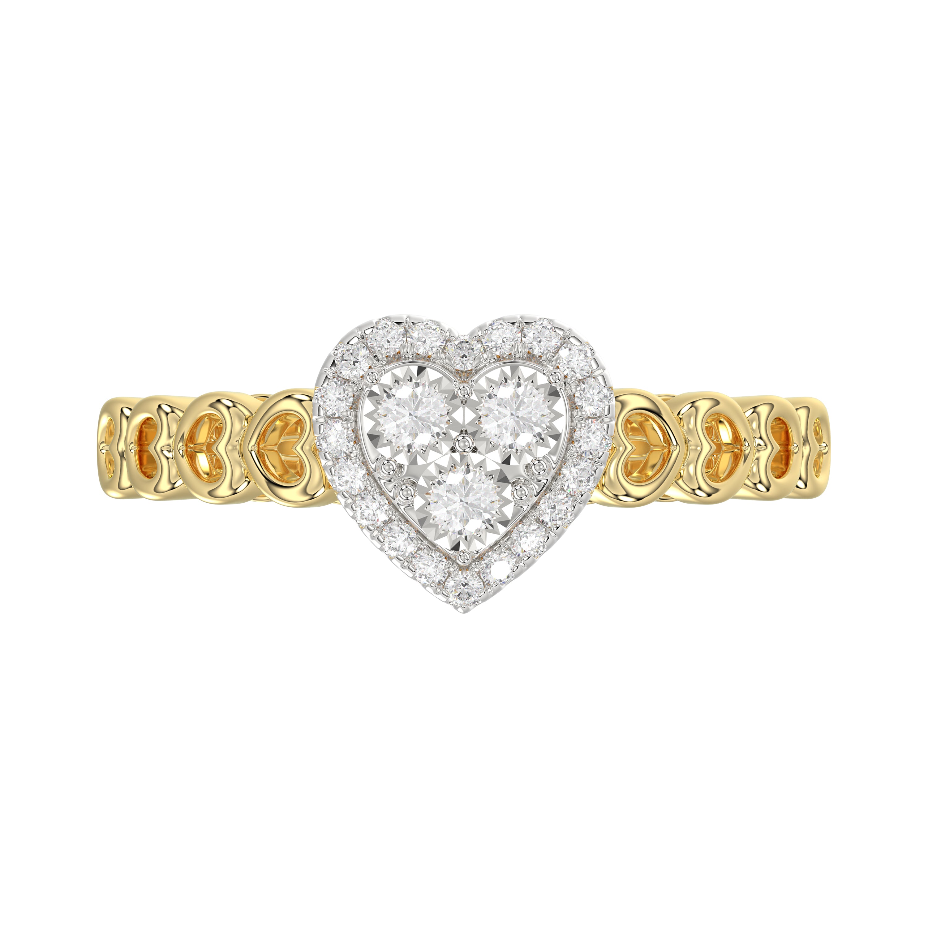 Elegant 10K Yellow Gold Heart-Shaped Engagement Ring Featuring 0.12Ct Round Diamonds With A Romantic And Timeless Design. Perfect As A Promise Ring, A