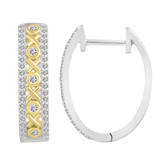 LADIES HOOP EARRINGS 0.50CT ROUND DIAMOND 10K WHITE/YELLOW GOLD