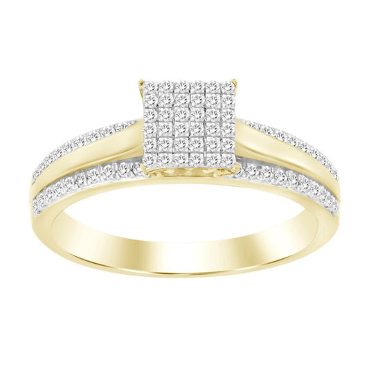 LADIES RING 0.25CT ROUND DIAMOND YELLOW GOLD/STERLING SILVER