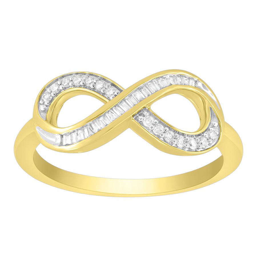 LADIES RING 0.15CT ROUND/BAGUETTE DIAMOND 10K YELLOW GOLD