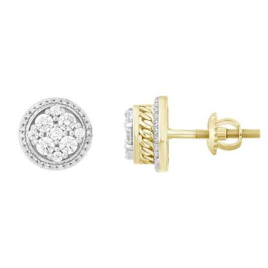 MEN'S STUD EARRINGS 0.75CT ROUND DIAMOND 10K YELLOW GOLD