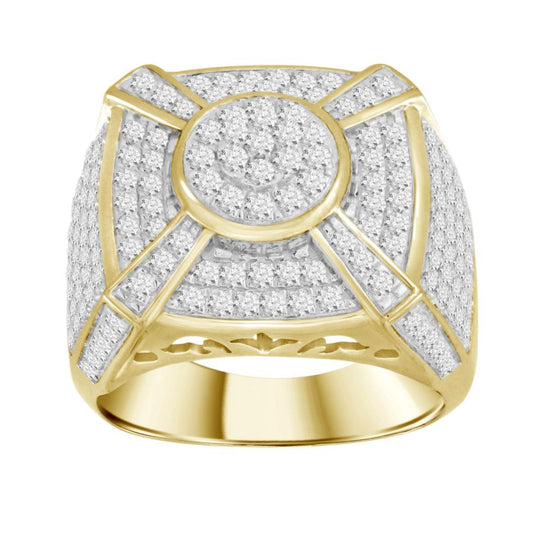 MEN'S RING 2.00CT ROUND DIAMOND 14K YELLOW GOLD